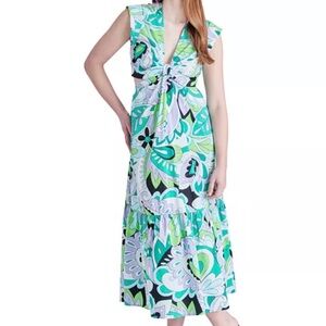 Steve Madden Floral Paisley Print Maxi Dress in Green and Blue